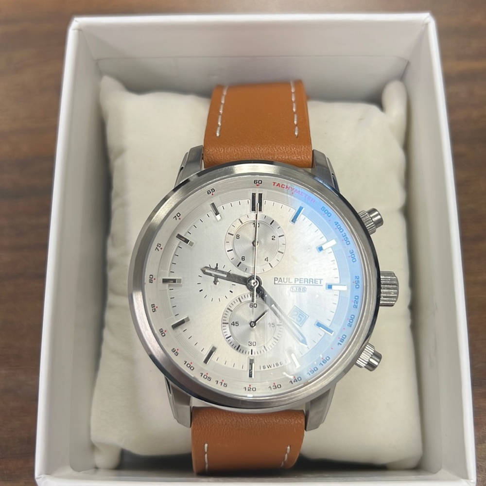 Paul Perret chronograph. NWT. Leather Band